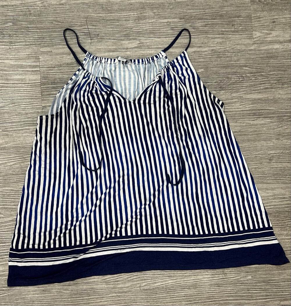 Tommy Bahama Blue White Striped Tank Top Sz XL Halter Neck Tie Beach Resortwear